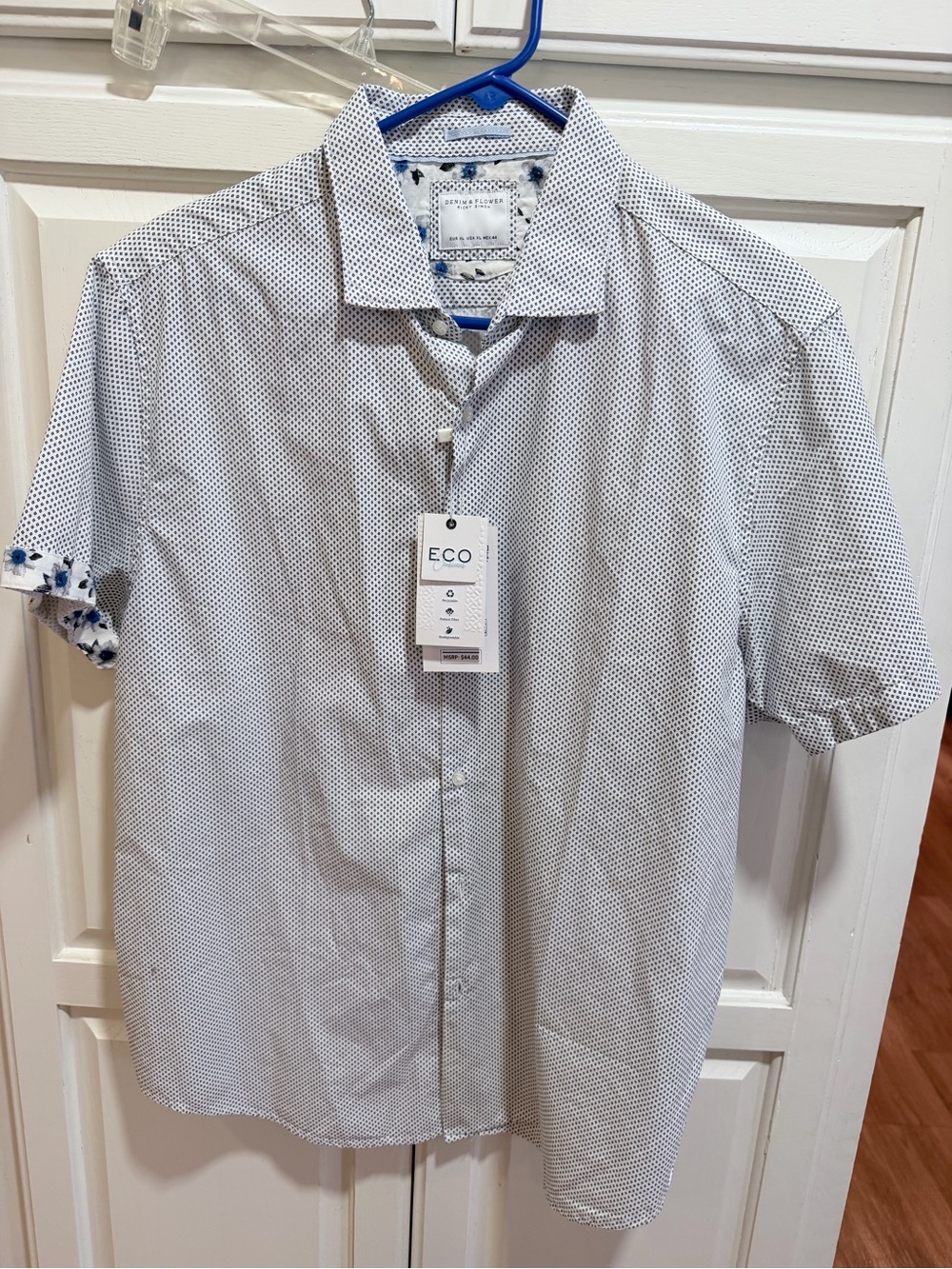 Denim & Flower Men's Short Sleeve Dot-Print Shirt - White/Blue
